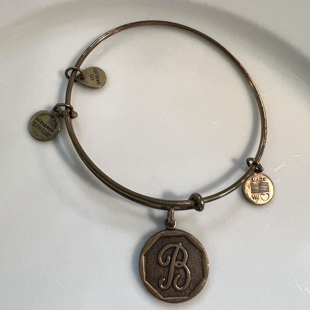 Alex and Ani gold “B” charm bangle.